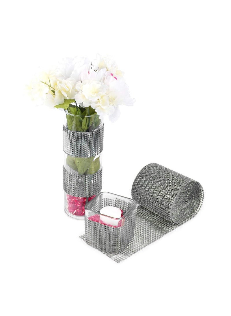 Super Z Outlet Silver Diamond Sparkling Rhinestone Mesh Ribbon for Event Decorations, Wedding Cake, Birthdays, Baby Shower, Arts & Crafts, 4.75" x 10 Yards, 24 Row, 1 Roll  - Image 3
