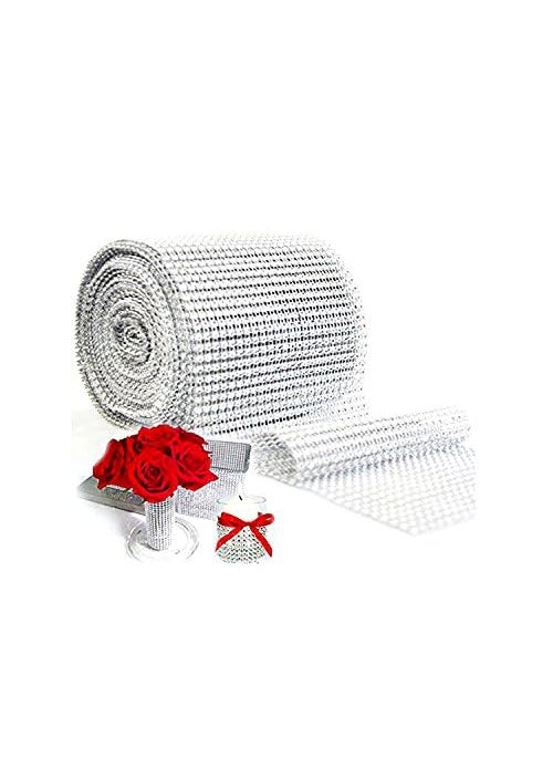 Super Z Outlet Silver Diamond Sparkling Rhinestone Mesh Ribbon for Event Decorations, Wedding Cake, Birthdays, Baby Shower, Arts & Crafts, 4.75" x 10 Yards, 24 Row, 1 Roll  - Image 2