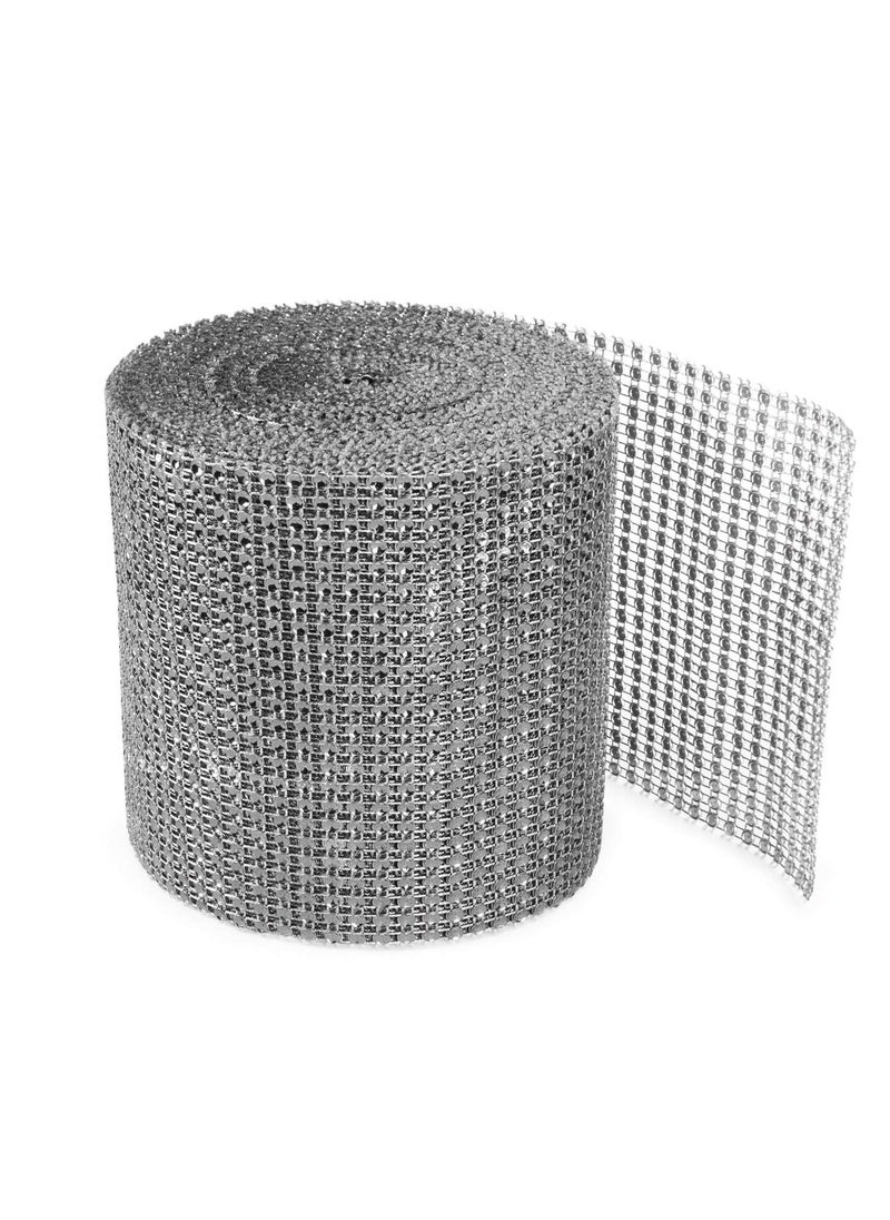 Super Z Outlet Silver Diamond Sparkling Rhinestone Mesh Ribbon for Event Decorations, Wedding Cake, Birthdays, Baby Shower, Arts & Crafts, 4.75" x 10 Yards, 24 Row, 1 Roll  - Image 4