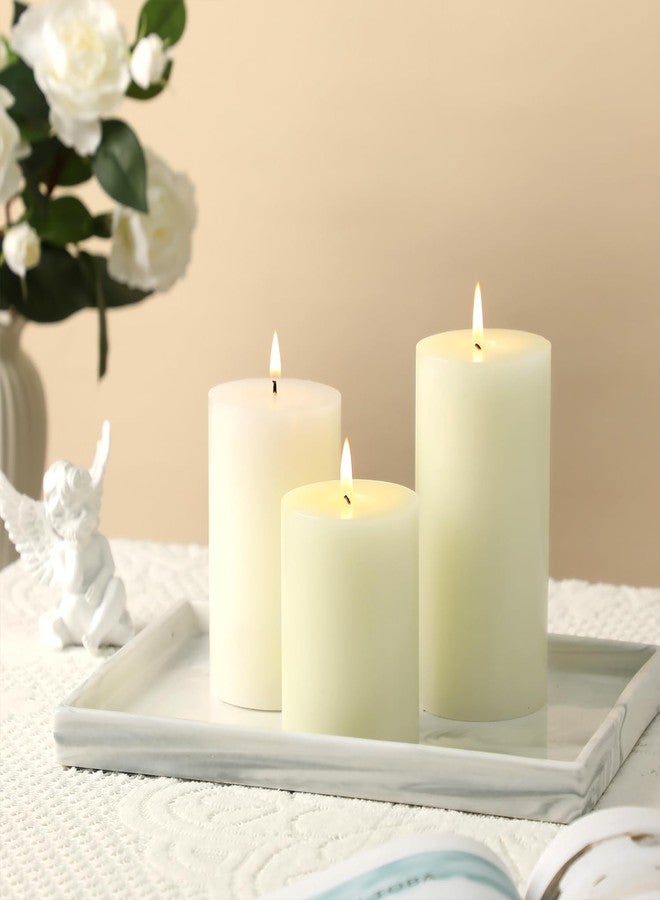 HILUMIDA White Pillar Candles Set of 3 - Hand-Poured Unscented Candles, Smokeless Decorative Candles for Home, Set of 3 in Different Sizes (4", 5", 6") - Image 2