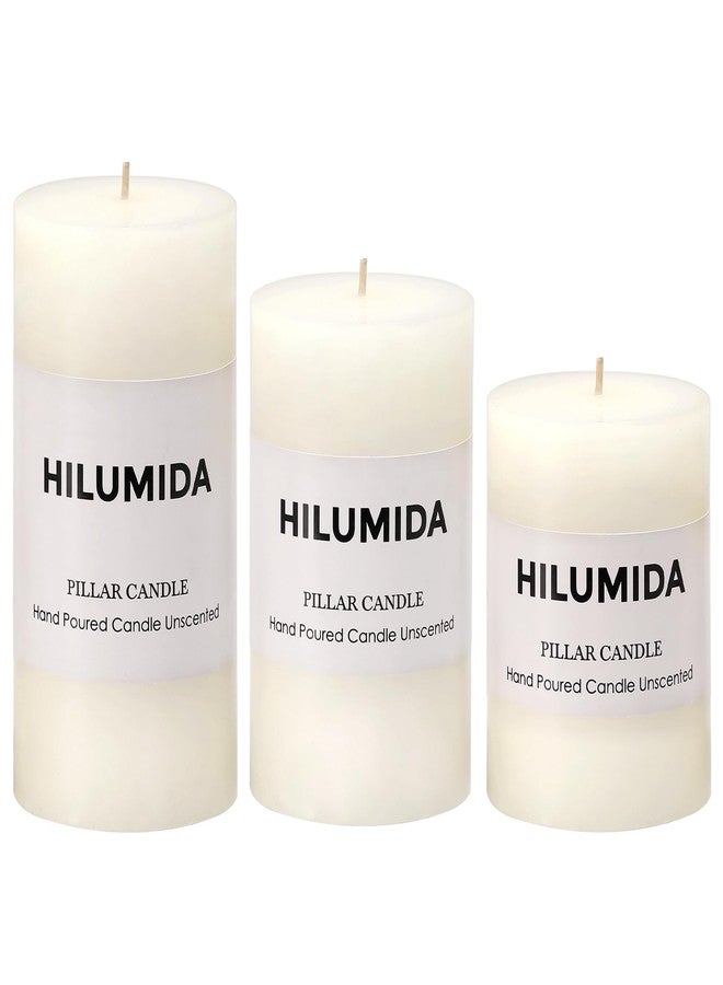 HILUMIDA White Pillar Candles Set of 3 - Hand-Poured Unscented Candles, Smokeless Decorative Candles for Home, Set of 3 in Different Sizes (4", 5", 6") - Image 1