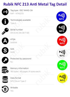 Rubik NFC 213 Tags, Anti Metal Self-adhesive Ntag213 Stickers for iPhone and Android Smartphones and NFC-Enabled Devices, Ntag 213 Support 13.56mhz RFID and NFC IC (Multicolor, 6 Tags)  - Image 3