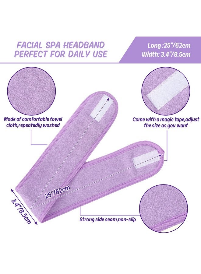 Whaline Spa Facial Headband Make Up Wrap Head Terry Cloth Headband Adjustable Towel Band For Face Washing Shower Facial Cover 3 Pieces (Purple Pink Blue) - Image 2