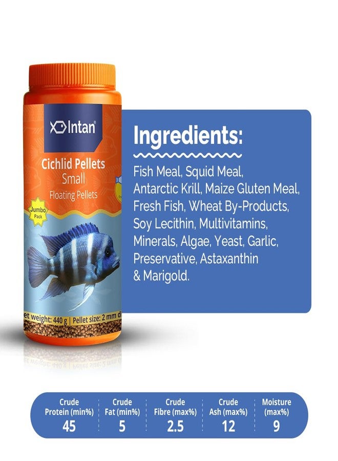 Intan Aquatic Cichlid Pellets Fish Food | Small Floating Pellets for Cichlid Fish Health and Growth | Jumbo Pack 440 gram, Pellet Size 2 mm Dia, Pack of 1 - Image 3