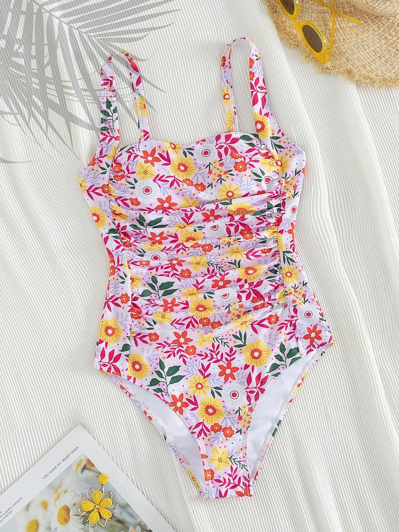 YIMISAN Women's One Piece Swimsuit Square Neck Sporty Ruched Slimming Monokini High Cut Tummy Control Bathing Suit - Image 4