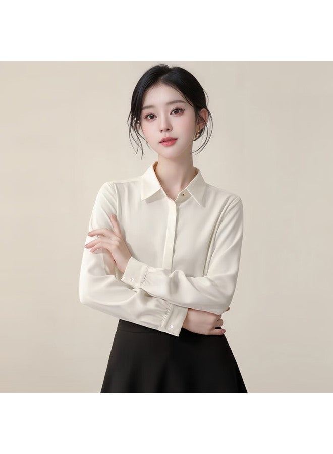 Teluomanol Anti-wrinkle White Blouse, Women's Long-sleeve Chiffon Top, Spring And Autumn Casual Interview Formal Wear, Professional Attire, Inner Layer Shirt - Image 3