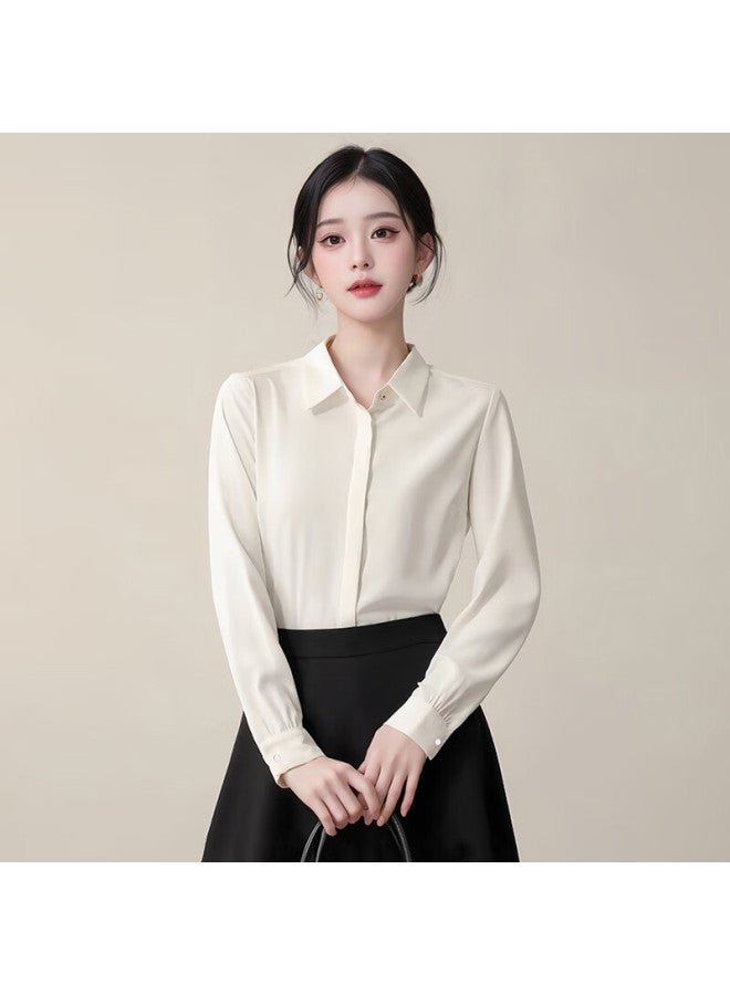 Teluomanol Anti-wrinkle White Blouse, Women's Long-sleeve Chiffon Top, Spring And Autumn Casual Interview Formal Wear, Professional Attire, Inner Layer Shirt - Image 1