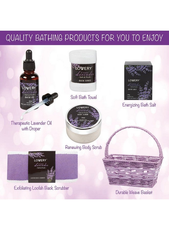 LOVERY Valentines Day Gifts for Her, Spa Gift Basket, Luxury 9pc Bath & Body Set For Women & Men, Lavender & Jasmine Scent - Shower Gel, Bubble Bath, Lotion, Salts, Body Scrub, Massage Oil, Loofah & Basket - Image 4