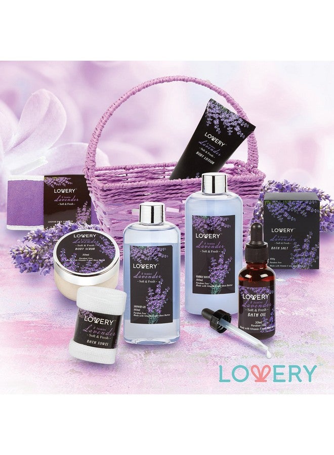 LOVERY Valentines Day Gifts for Her, Spa Gift Basket, Luxury 9pc Bath & Body Set For Women & Men, Lavender & Jasmine Scent - Shower Gel, Bubble Bath, Lotion, Salts, Body Scrub, Massage Oil, Loofah & Basket - Image 2