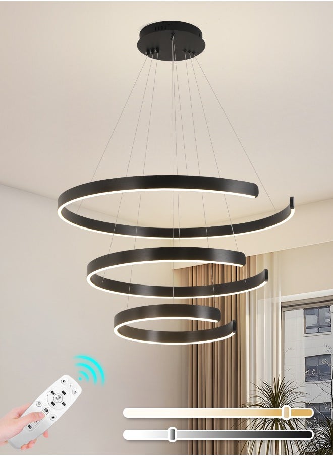 YATAI LIGHTING Modern LED Chandelier for Bedroom and Living Room - Remote control Black Round Ceiling Light Chandelier with Adjustable Height and Three-Color Dimming.60W  - Image 1
