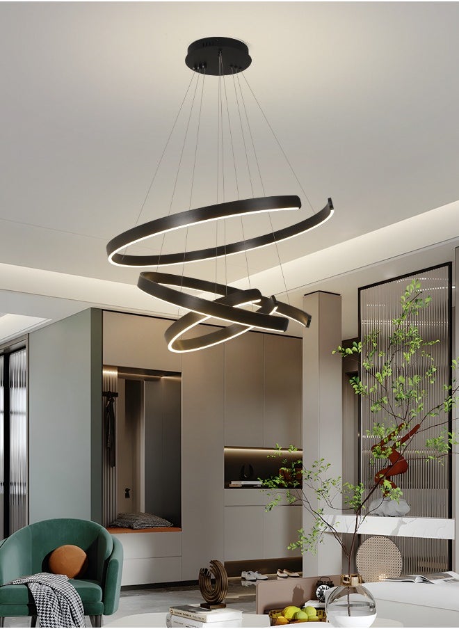 YATAI LIGHTING Modern LED Chandelier for Bedroom and Living Room - Remote control Black Round Ceiling Light Chandelier with Adjustable Height and Three-Color Dimming.60W  - Image 2