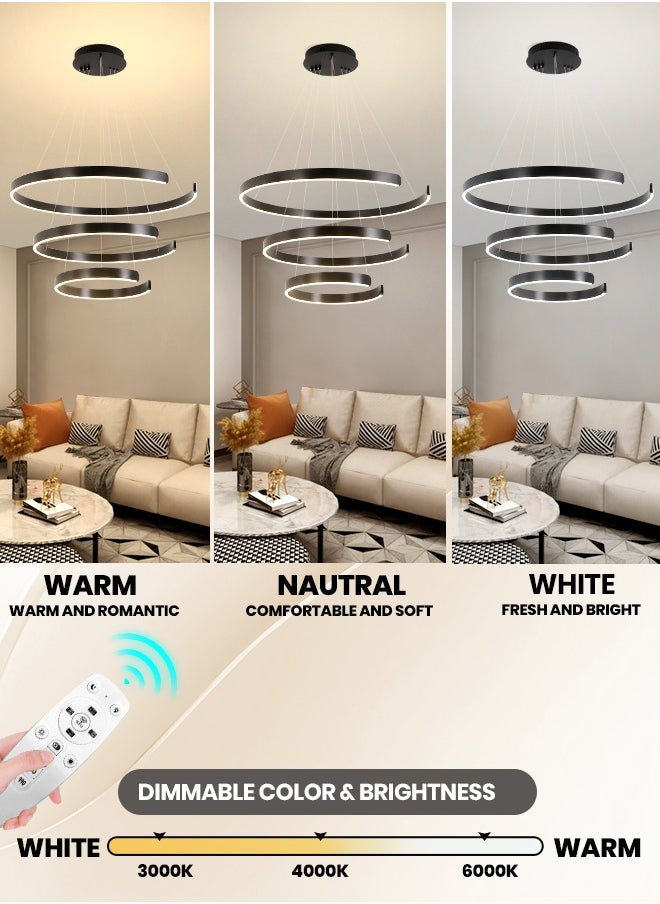 YATAI LIGHTING Modern LED Chandelier for Bedroom and Living Room - Remote control Black Round Ceiling Light Chandelier with Adjustable Height and Three-Color Dimming.60W  - Image 4
