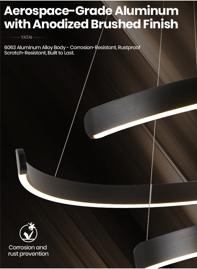 YATAI LIGHTING Modern LED Chandelier for Bedroom and Living Room - Remote control Black Round Ceiling Light Chandelier with Adjustable Height and Three-Color Dimming.60W  - Image 3