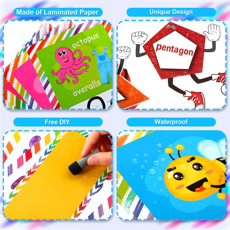 Junkin 96 Pcs Colors Shapes Bulletin Board Alphabet Number Posters Early Learning Cards Educational Preschool Bulletin Board Posters for Toddler Kindergarten Classroom Decoration(Vivid Style) - Image 3