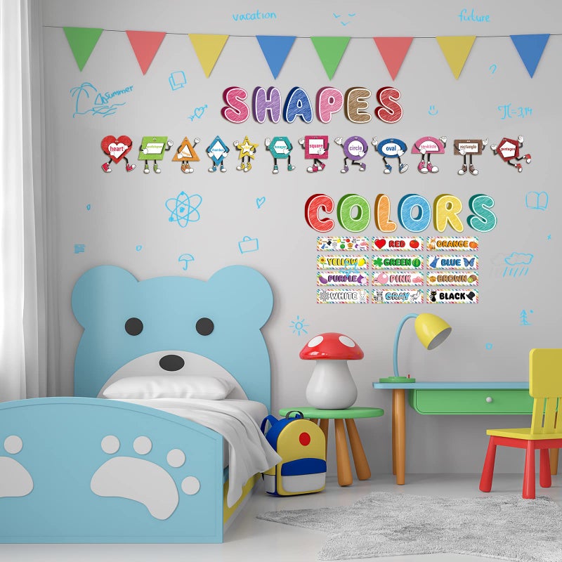 Junkin 96 Pcs Colors Shapes Bulletin Board Alphabet Number Posters Early Learning Cards Educational Preschool Bulletin Board Posters for Toddler Kindergarten Classroom Decoration(Vivid Style) - Image 4