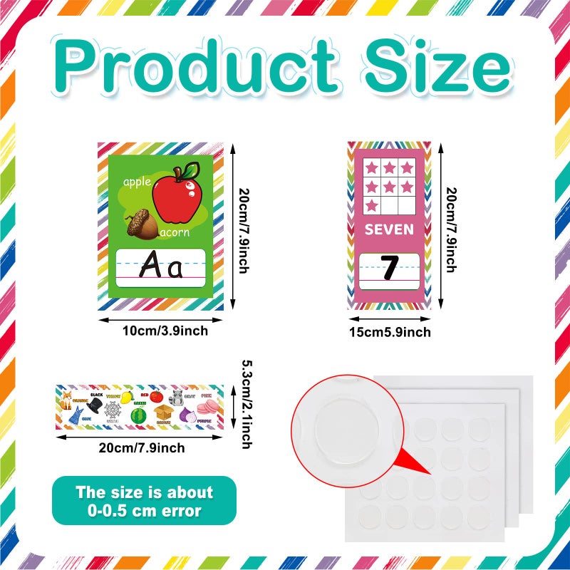 Junkin 96 Pcs Colors Shapes Bulletin Board Alphabet Number Posters Early Learning Cards Educational Preschool Bulletin Board Posters for Toddler Kindergarten Classroom Decoration(Vivid Style) - Image 2