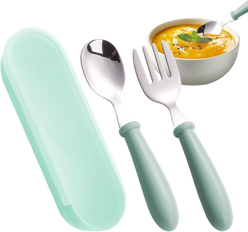 Kids Utensils | Dishwasher Safe Fork Spoon with Case,Stainless Steel Utensils Set Kids,for Home School Lunch Travel Dining Outdoor Eating Feeding Daycare Kitchen Camping Picnic - Image 1