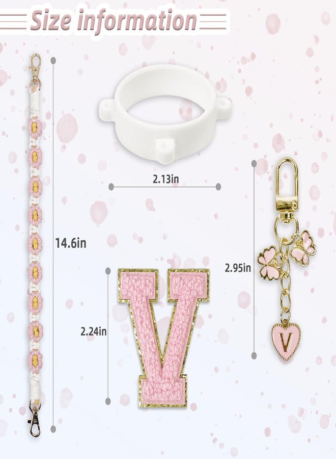 SITKOL Cute Letter Charm Set for Owala 24 oz, 32 oz, 40 oz Water Bottles & Coffee Tumblers - Includes Handle Strap, Compatible with Owala Free Sip and Stanley Cup Accessories (Pink, V) - Image 5