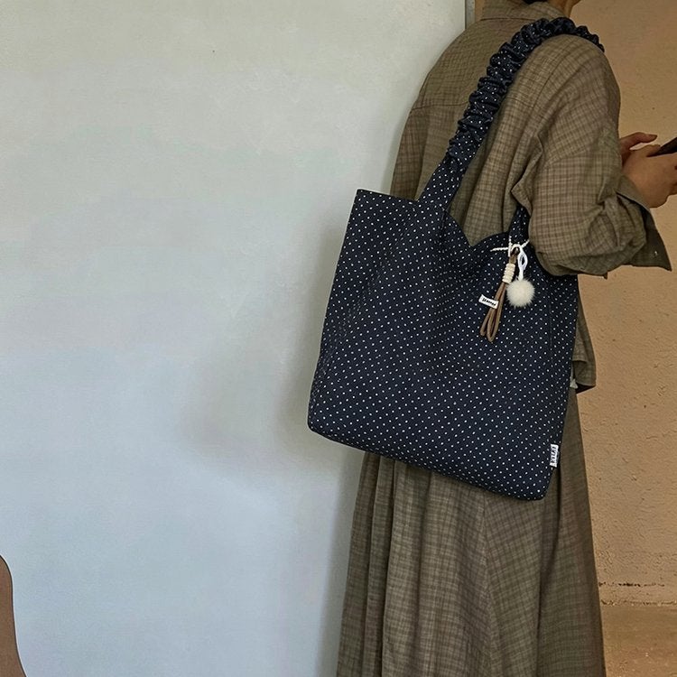 حقيبة تسوق من الكانفاس بنقاط البولكا للنساء - Image 5