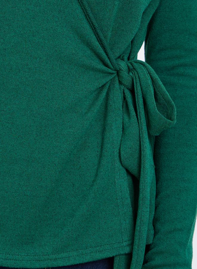 Styli Green Plain Long Sleeve Knitted Wrap Top - Image 3