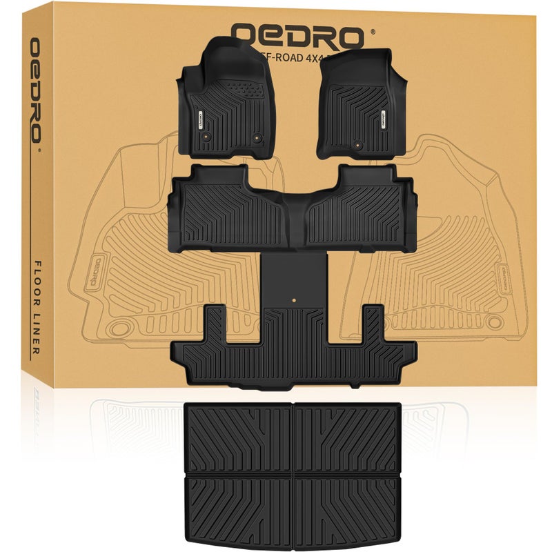 OEDRO Floor Mats Cargo Mat Fit for 20212025 Chevrolet Suburban 20212025 GMC Yukon XL 7Seater TPE All Weather 3 Row Floor Liners and Cargo Liners Black