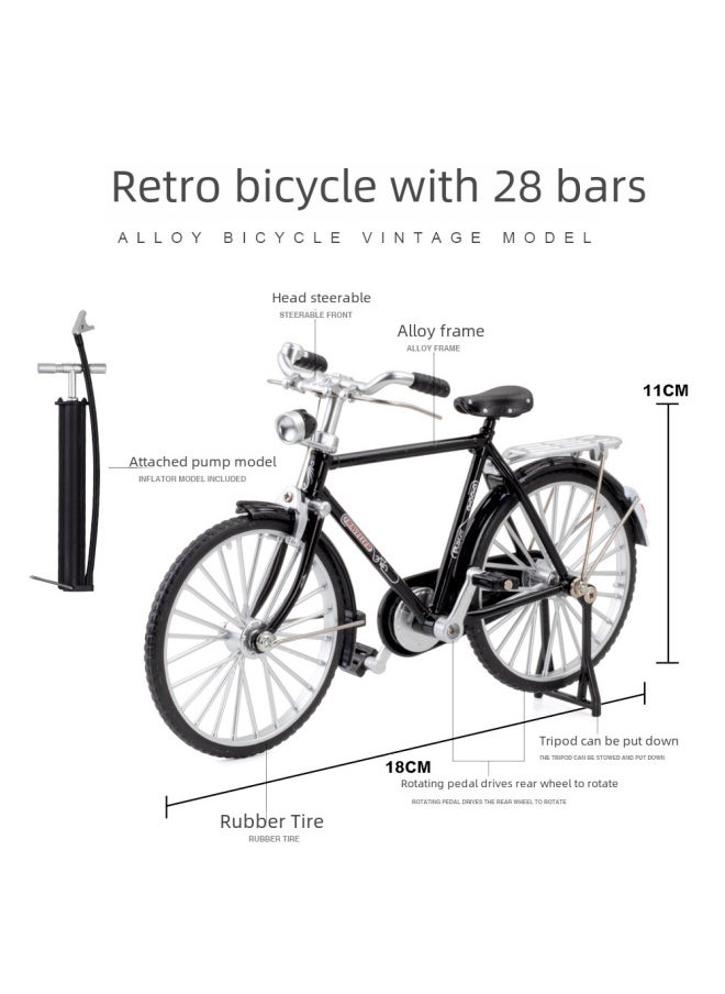 1:10 Alloy Bicycle Model Simulation Retro 28 Bars Classic Nostalgic Men's And Women's Bicycle Model Generation-Color:28 Big Rod-black [e-commerce Box]]