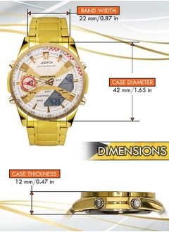 JoeFox Men's Stainless Steel Sports Watch Outdoor LED Analog Stopwatch Digital Large Dual Display Waterproof Analog Quartz Watch for Men Gold White  - Image 2