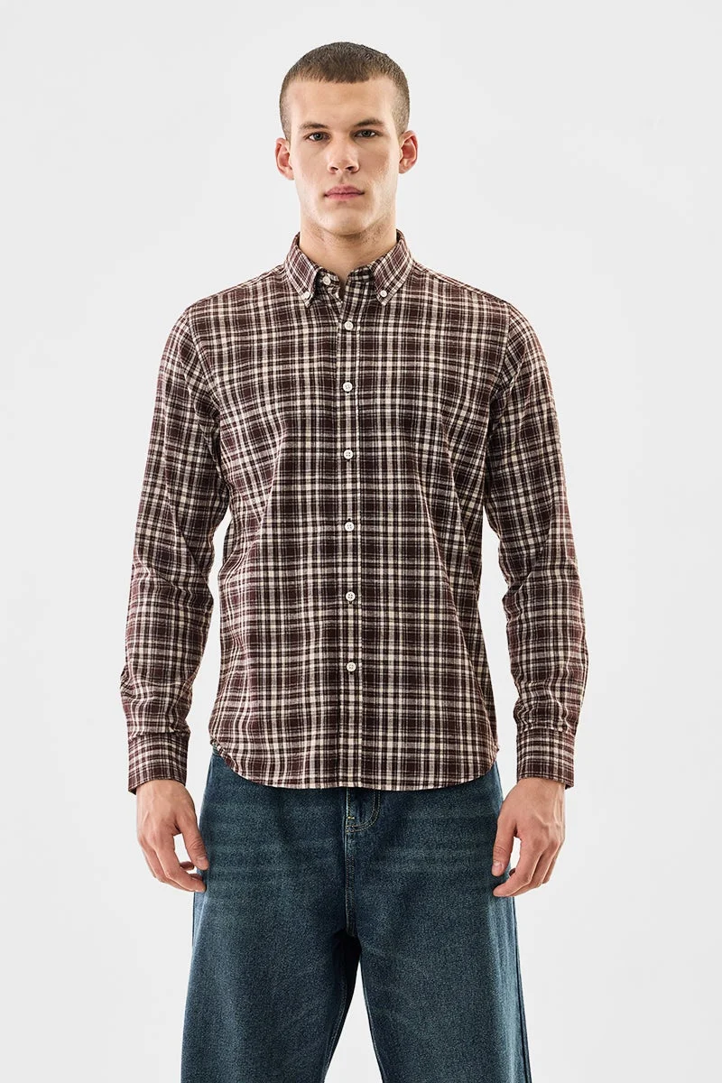 SNITCH Brown Checkered Long Sleeve Slim Fit Shirt