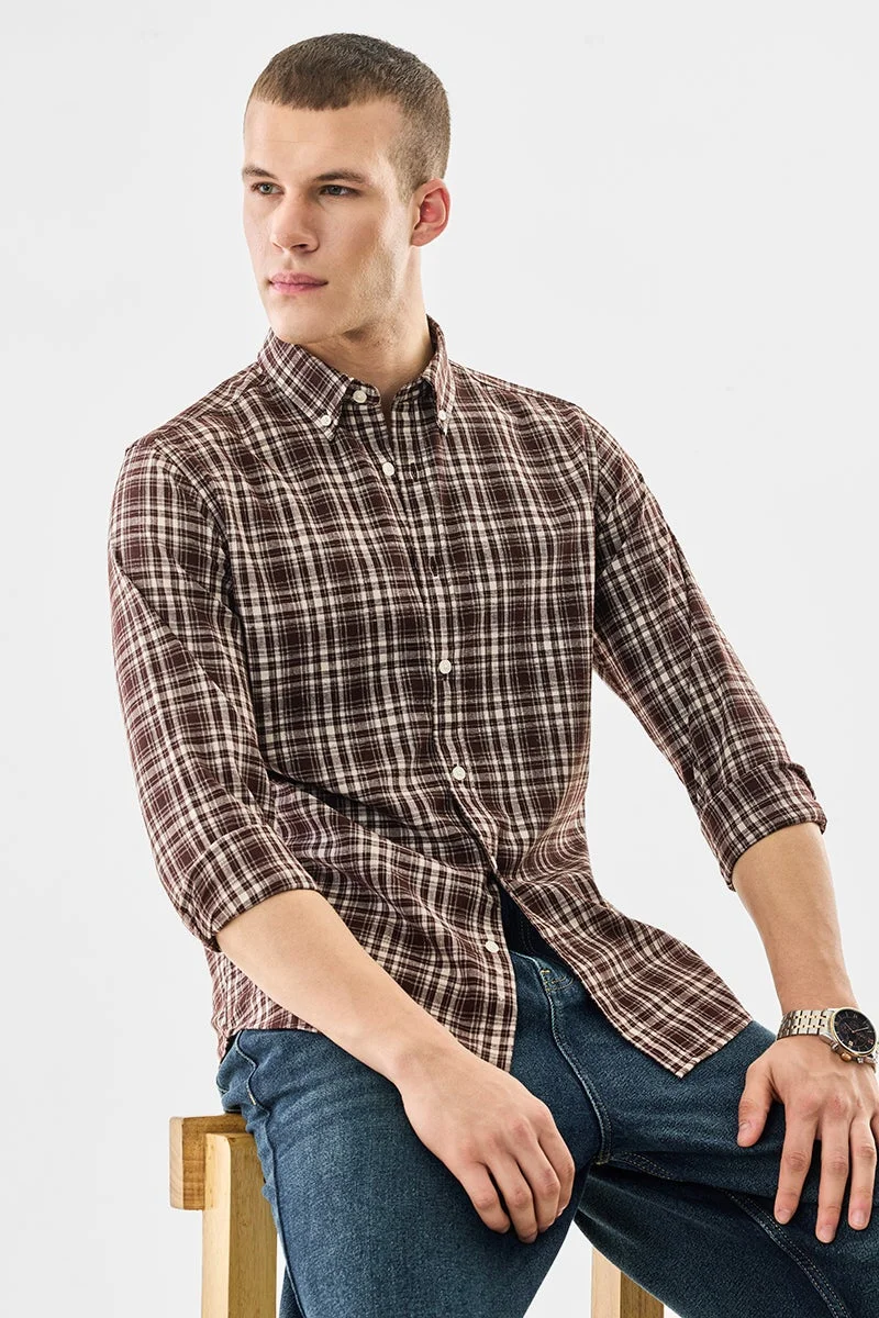 SNITCH Brown Checkered Long Sleeve Slim Fit Shirt