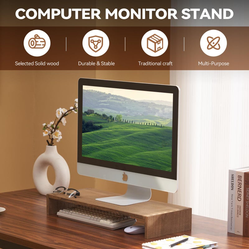 KIRIGEN Monitor Stand Wooden -Desk stand wood for Computer / Laptop/ TV Printer - Monitor Arms & Stands Desk Riser for Office Organizers -Desktop Workspace (59,Dark Brown) - Image 2
