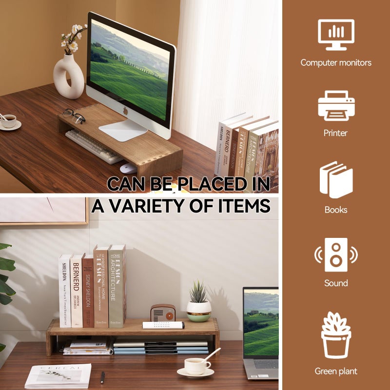 KIRIGEN Monitor Stand Wooden -Desk stand wood for Computer / Laptop/ TV Printer - Monitor Arms & Stands Desk Riser for Office Organizers -Desktop Workspace (59,Dark Brown) - Image 5