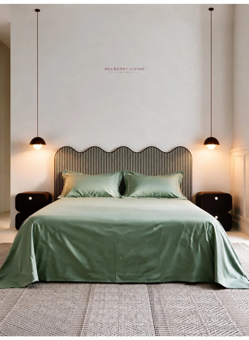Mulberry Living 100% Cotton Queen Flat Bedsheet with 2 Pillow covers - 500TC Opulent Hue - Tea Green
