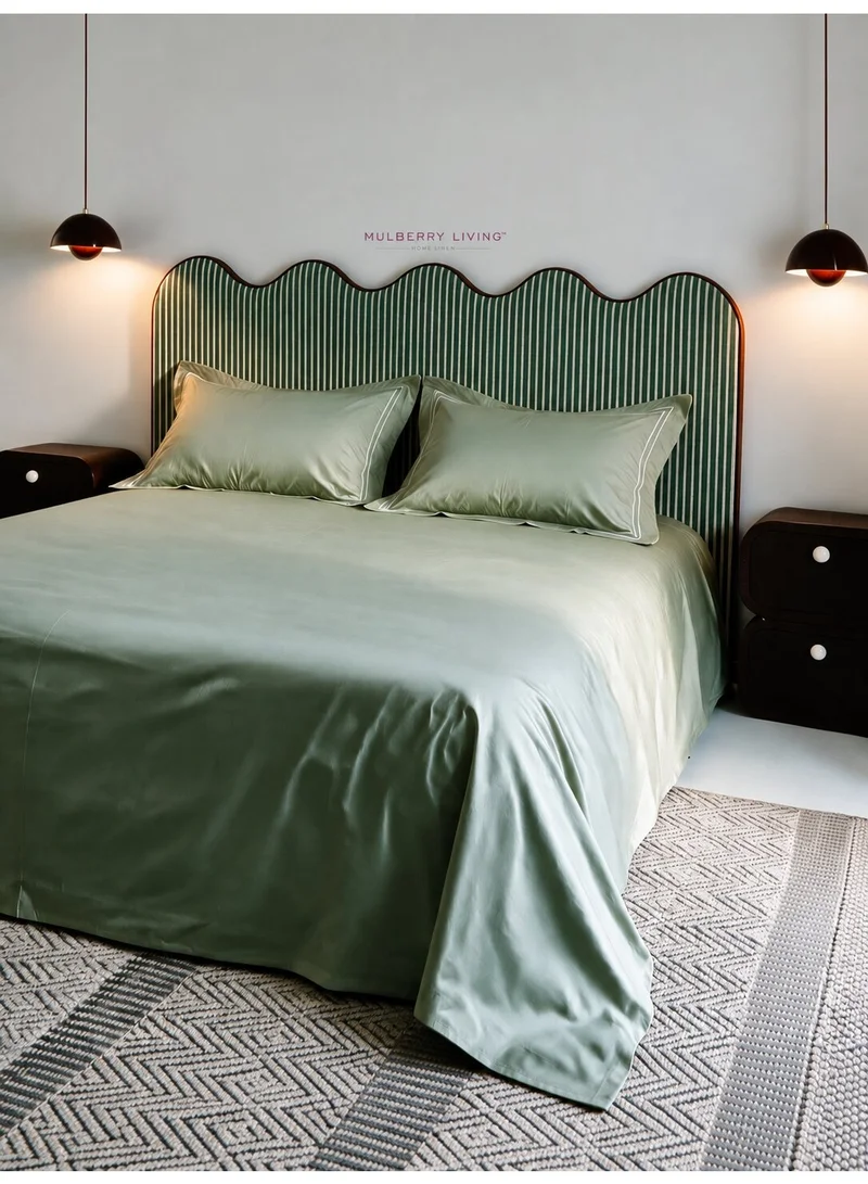 Mulberry Living 100% Cotton Queen Flat Bedsheet with 2 Pillow covers - 500TC Opulent Hue - Tea Green