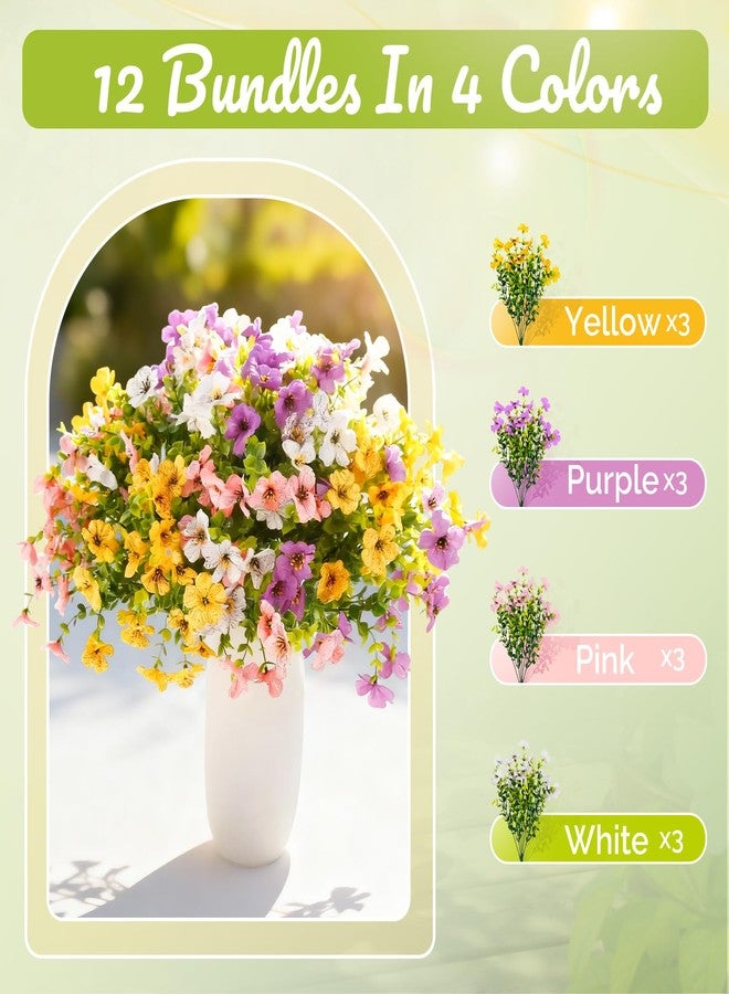 EPIMA 12 Bundles Outdoor Artificial Flowers for Home Decoration,Mixed Realistic Plastic Fake Plants Flowers for Porch Patio Balcony Planter Yard(4 Color) - Image 3