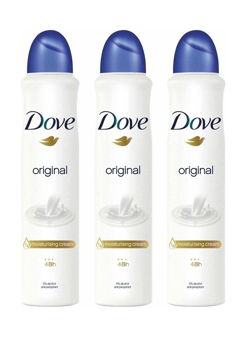 مجموعة دوف الأصلية للنساء، 3 عبوات، 250 مل، بخاخ مزيل للعرق، حماية تدوم حتى 48 ساعة