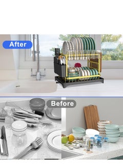 LOOPITYS Stainless steel tableware storage rackdishwashing rack, kitchen storage rack multi-functional dish rack tableware storage rack tableware drain rack kitchen utensils and dishes storage chopstick storage knife holder cup holder  - Image 3
