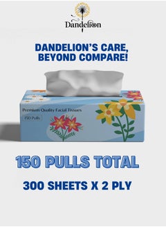 Dandelion Dandelion Ultra-Soft Facial Tissues – Total 1800 Sheets, 150 Pulls x 2 Ply, 6 Boxes, White  - Image 2