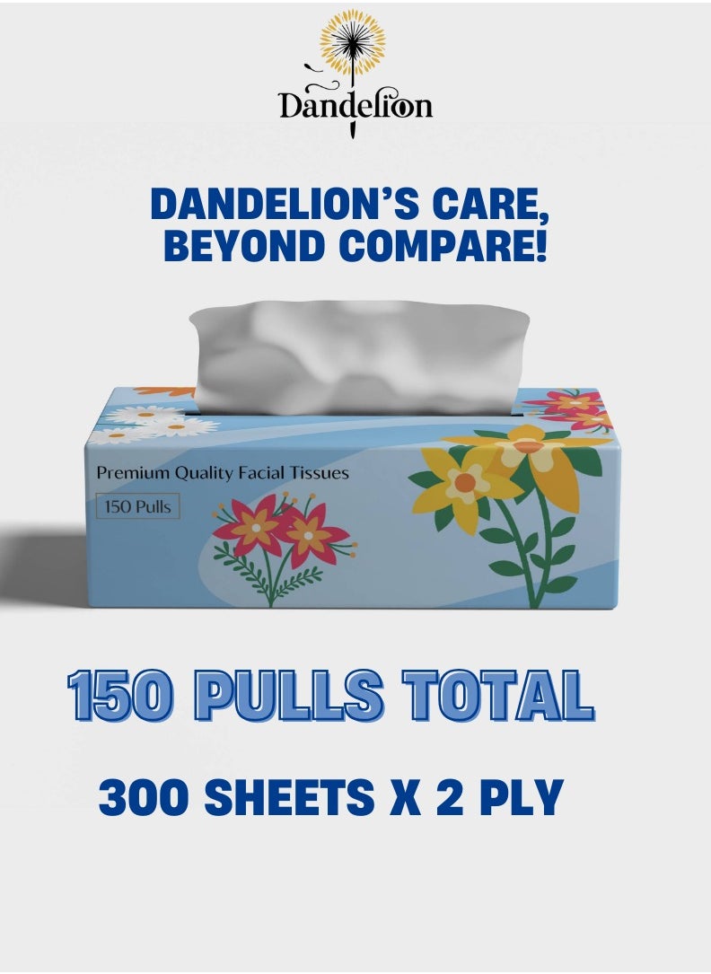 Dandelion - Dandelion Ultra-Soft Facial Tissues – Total 1800 Sheets, 150 Pulls x 2 Ply, 6 Boxes, White - Image 1