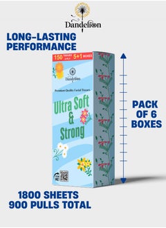 Dandelion Dandelion Ultra-Soft Facial Tissues – Total 1800 Sheets, 150 Pulls x 2 Ply, 6 Boxes, White  - Image 3