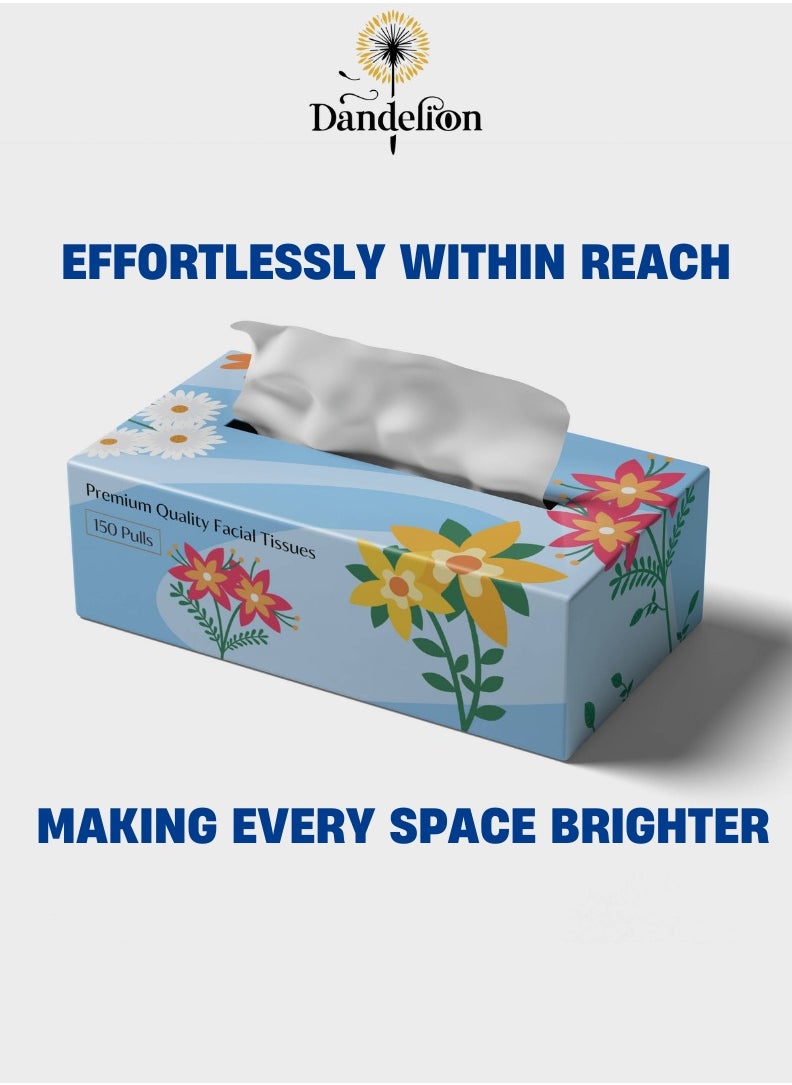 Dandelion - Dandelion Ultra-Soft Facial Tissues – Total 1800 Sheets, 150 Pulls x 2 Ply, 6 Boxes, White - Image 1