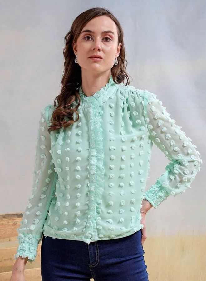Women Regular Fit Textured Shirt Collar Long Sleeve Shirt