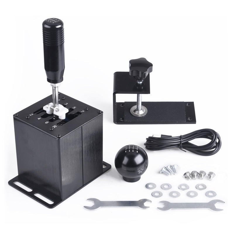 CNRAQR PC USB Simulator Shifter 7R H Gear Shifter with L Shape Clamp Set for Gear shift PC Windows Steering Compatible with G29G27G25G920 T300RSGT Wheel