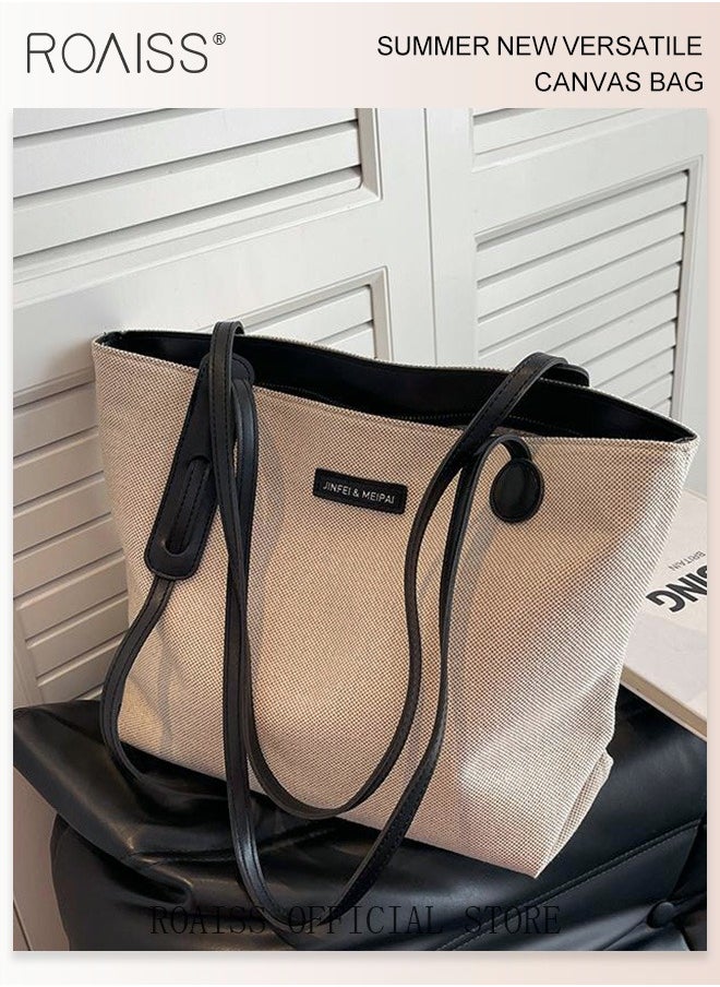 roaiss - Women's Large-Capacity Bag All-Match Canvas Bag Commuter Shoulder Bag Student Tote Bag Fashionable Travel - Image 1