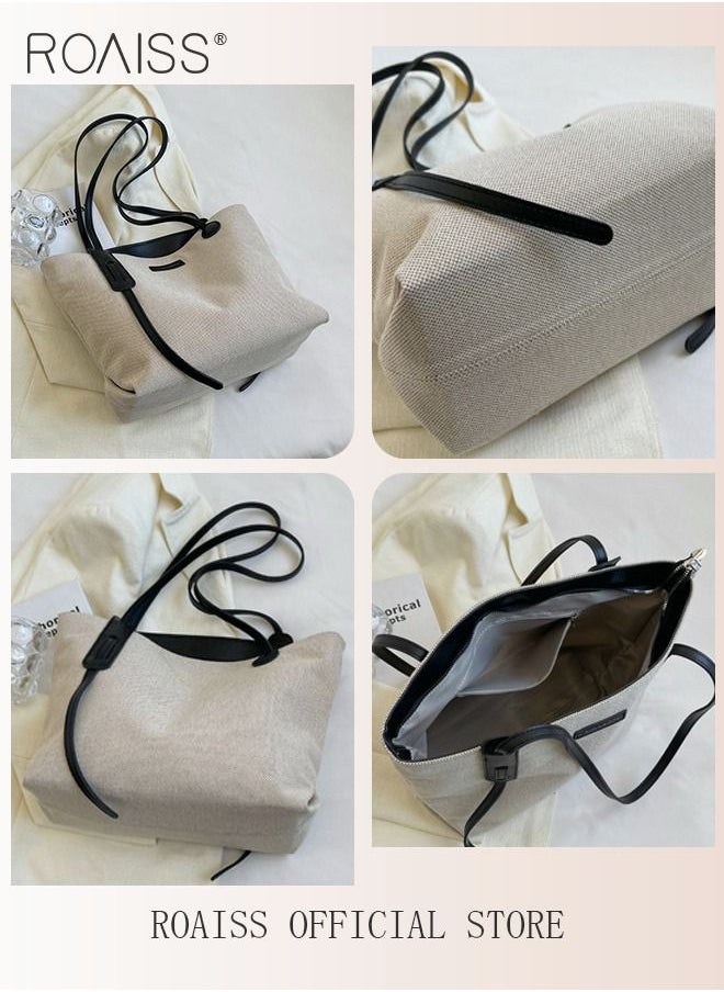 roaiss - Women's Large-Capacity Bag All-Match Canvas Bag Commuter Shoulder Bag Student Tote Bag Fashionable Travel - Image 1