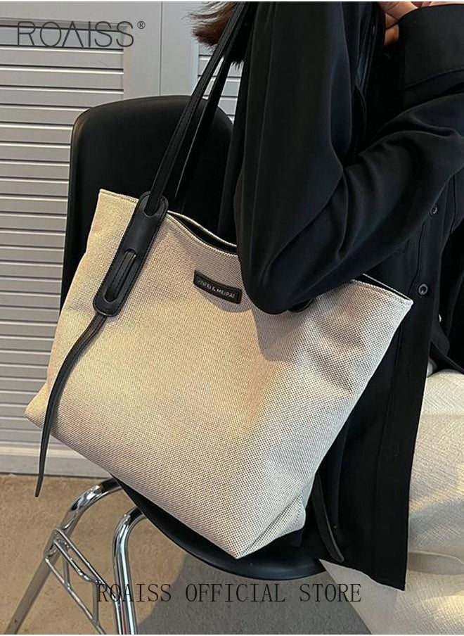 roaiss - Women's Large-Capacity Bag All-Match Canvas Bag Commuter Shoulder Bag Student Tote Bag Fashionable Travel - Image 1