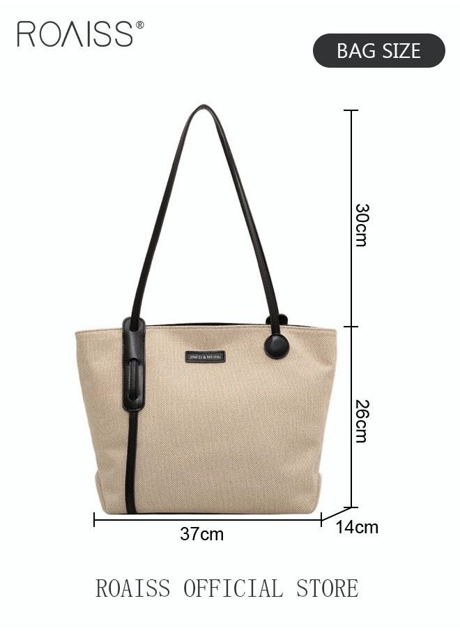 roaiss - Women's Large-Capacity Bag All-Match Canvas Bag Commuter Shoulder Bag Student Tote Bag Fashionable Travel - Image 1