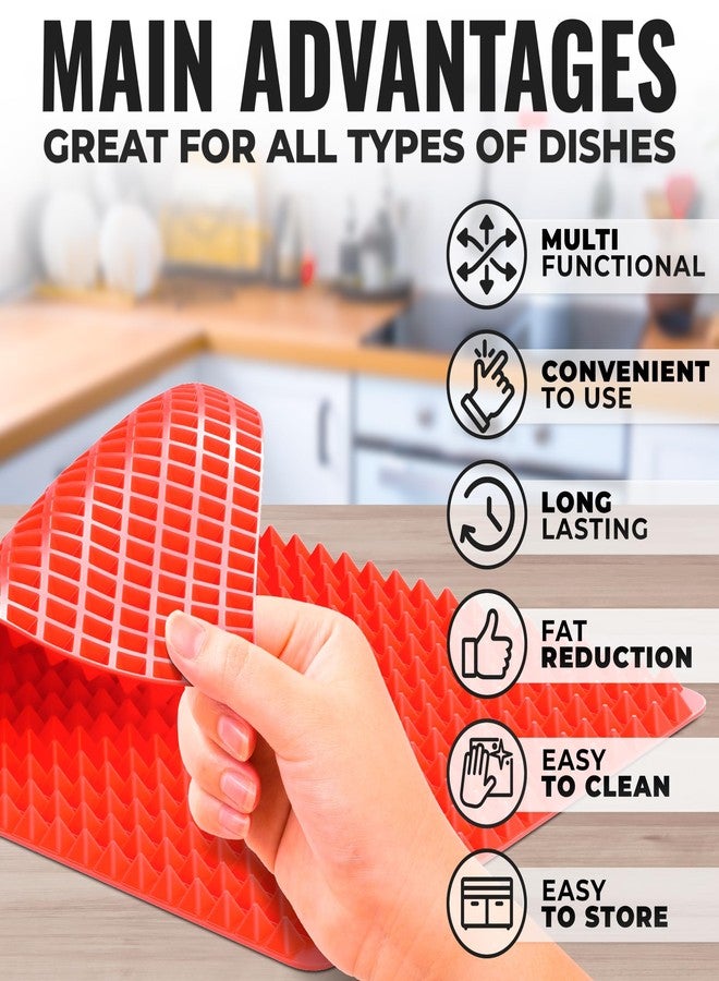 V TOWER 16x11.42" Non-Slip Red Pyramid Baking Mat - Easy to Clean Pyramid Pan Silicone Baking Mat with Air Circulation System - Tear- and Heat-Resistant and Flexible Oven Mats for Cooking, Roasting & BBQ - Image 3