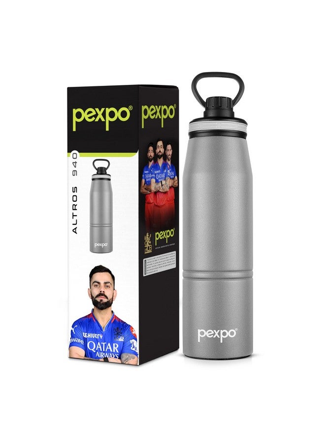 Pexpo Altros 1000 Pro Stainless Steel Hot & Cold Vacuum Insulated Flask, 940ml, Grey | Leak Proof | Easy to Carry Loop Handle | Sports Water Bottle | Trekking | Gym | Office | Home | RCB Edition - Image 1