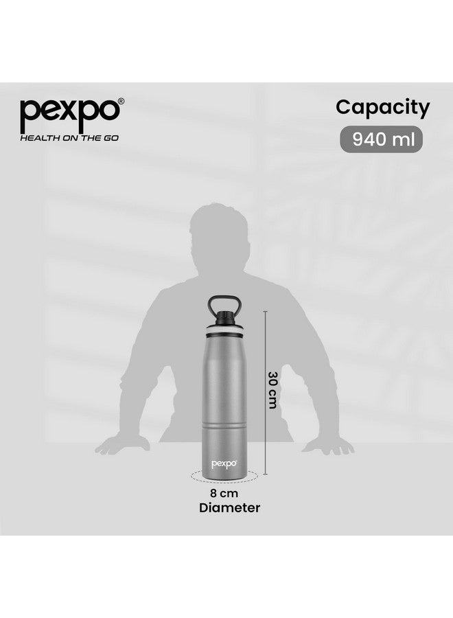 Pexpo Altros 1000 Pro Stainless Steel Hot & Cold Vacuum Insulated Flask, 940ml, Grey | Leak Proof | Easy to Carry Loop Handle | Sports Water Bottle | Trekking | Gym | Office | Home | RCB Edition - Image 3