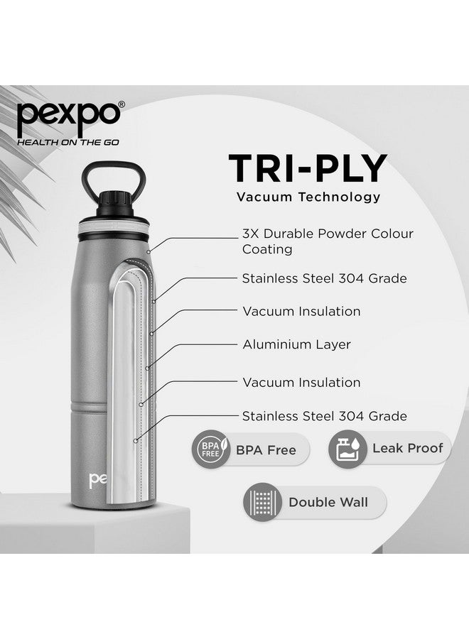 Pexpo Altros 1000 Pro Stainless Steel Hot & Cold Vacuum Insulated Flask, 940ml, Grey | Leak Proof | Easy to Carry Loop Handle | Sports Water Bottle | Trekking | Gym | Office | Home | RCB Edition - Image 4